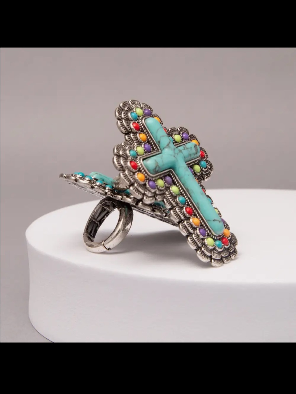 Adjustable country beaded cross ring